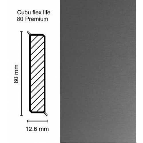 Фото Плинтус напольный, гибкий Dollken (Долкен) Cubu Flex Life 80 Premium 1190 Нержавеющая Сталь (1уп=10 шт)