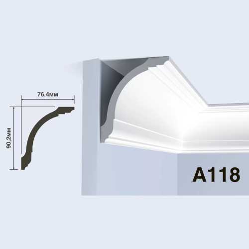 Фото Карниз под покраску HIWOOD A118 из фитополимера (90.2х76.4х2000 мм)