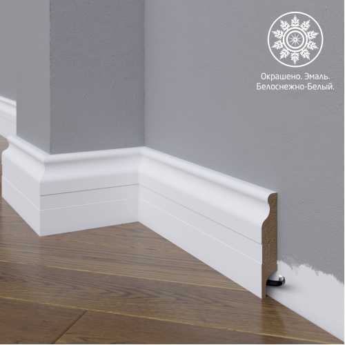 Фото Белый плинтус напольный МДФ Madest Decor модель 02-083-22 крашеный (83х22х2400 мм)