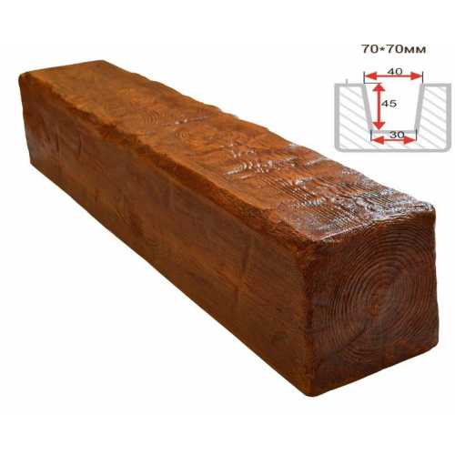 Фото Балка декоративная из полиуретана Arno Decor Рустик 70х70мм Орех, длина 1м