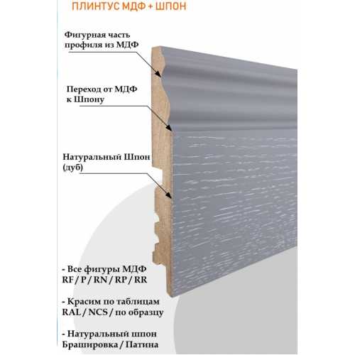 Фото Плинтус напольный под покраску Finitura 120*16*2750 RF, фигурный Мдф+шпон
