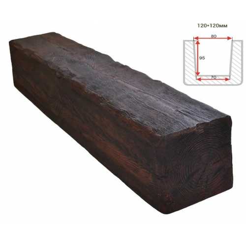 Фото Балка декоративная из полиуретана Arno Decor Рустик 120х120мм Магма, длина 1м