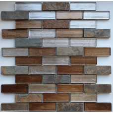 Мозаика стеклянная с камнем Caramelle Naturelle Alcantara ruggine 23х73 (260х298х8 мм)