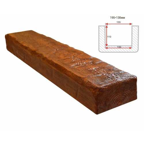 Фото Балка декоративная из полиуретана Arno Decor Рустик 195х130мм Орех, длина 3м