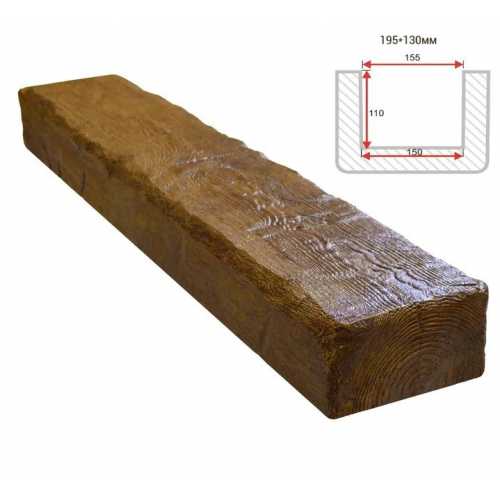 Фото Балка декоративная из полиуретана Arno Decor Рустик 195х130мм Фламбир, длина 3м